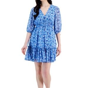 Taylor Blue Floral Long Sleeve Dress Size 8